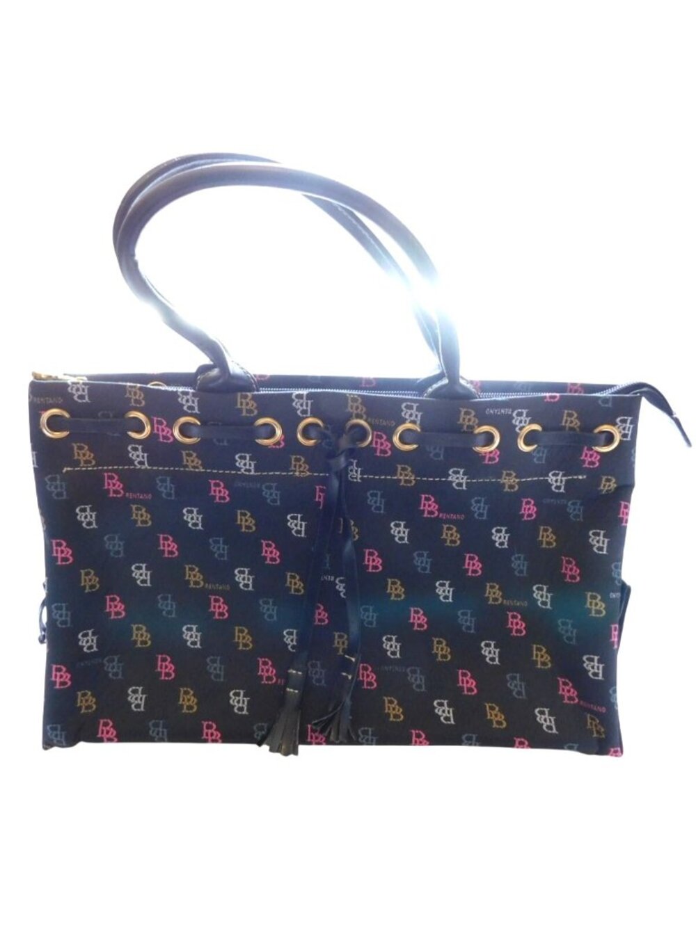 Brentano Black Multicolor Logo HandBag Satchel Purse Double Handles